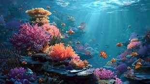 梦幻海底珊瑚与缤纷鱼群
