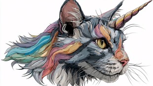 独角兽风格的多彩猫咪头像