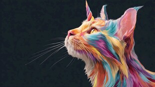 五彩斑斓猫咪仰望画面