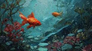 海底游弋的艳丽金鱼