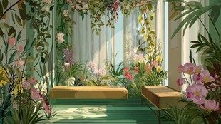 梦幻花卉装点的室内角落