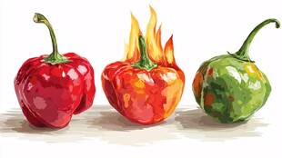 三个辣椒 从红到绿的火辣