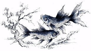 水墨双金鱼图