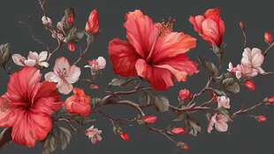 红粉花卉图案装饰插画