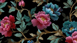 中式繁花锦簇黑色背景图案