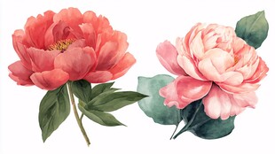 两朵娇艳水彩风盛开牡丹
