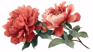 两朵娇艳盛开的红色牡丹花