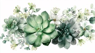 清新水彩风多肉花卉组合