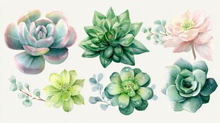 清新水彩风多肉植物插画