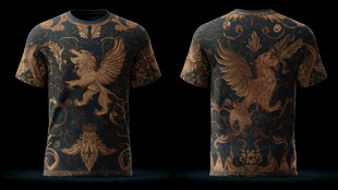 复古风狮纹印花潮流T恤