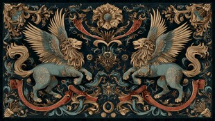 复古双狮华丽纹饰图案