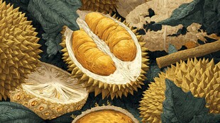 榴莲特写 饱满果肉与尖刺外壳