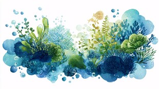 水彩绘梦幻海底植物景观