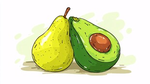 梨与牛油果的清新插画