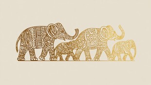 金色大象图案 家族温馨前行