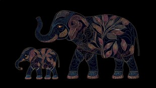 母子象绚丽花纹图案