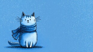 戴围巾的可爱猫咪插画