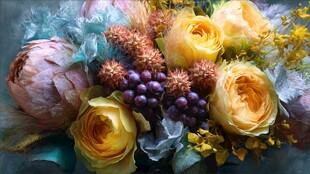 黄玫瑰与多彩花卉组合