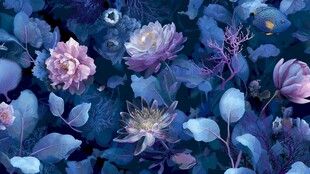 梦幻蓝紫色花卉插画