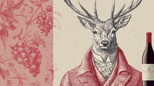 复古风鹿形象与葡萄酒画面