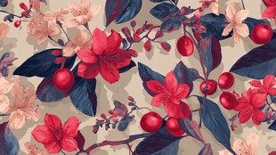 复古风花卉果实图案背景