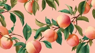 蜜桃绿叶图案 清新自然风