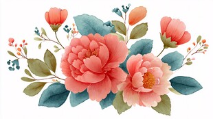 手绘粉色花卉装饰图案