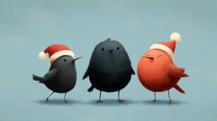 圣诞帽小鸟的欢乐聚会