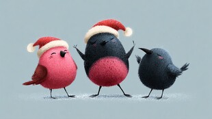 圣诞帽小鸟欢乐共舞