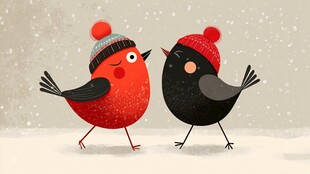 冬日情侣小鸟温馨互动