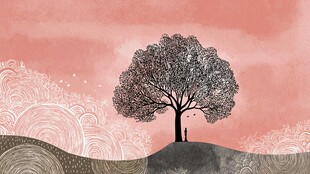 孤独之树旁的静谧身影