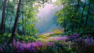 林间梦幻花海晨曦美景