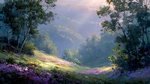 梦幻山林间的光影与繁花