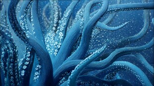 梦幻蓝色章鱼触手艺术画
