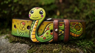 卡通蛇图案宠物皮质项圈