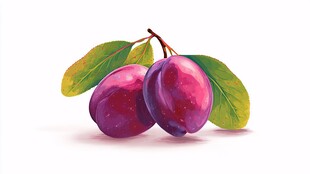 紫李插画 鲜润果实伴绿叶