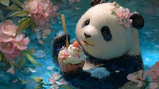 熊猫赏樱享美味甜点