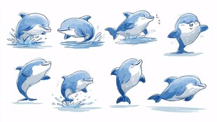 可爱海豚的多样活泼姿态