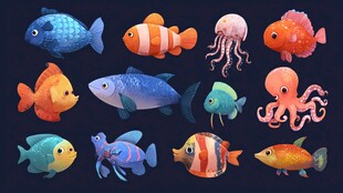 可爱多彩海洋生物大集合