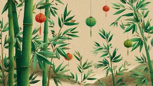 竹林挂灯笼中式美景