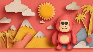 可爱猩猩置身梦幻纸艺场景