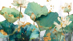 水墨金箔绘就清雅荷花图