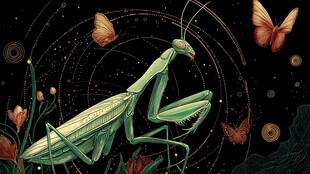 神秘螳螂与梦幻蝴蝶图景