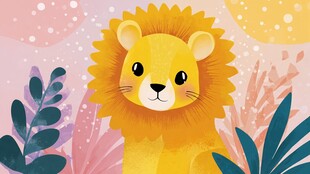 可爱小狮子置身梦幻植物间