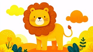 可爱小狮子的户外场景