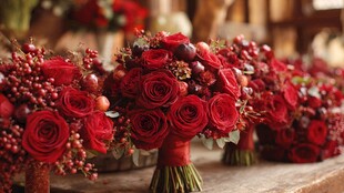 红玫瑰浆果婚礼手捧花