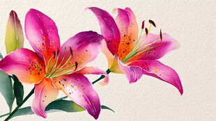 娇艳双生百合花插画