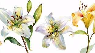 水彩百合花插画花卉图案