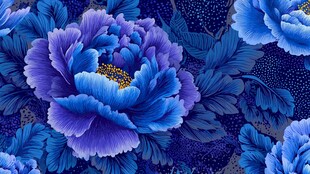 蓝紫色牡丹花卉图案