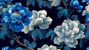 蓝白牡丹花卉图案设计